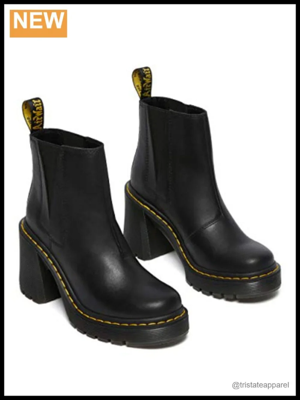 Dr. Martens Spence Chelsea Boots Ankle Bootie Pull-On Flared Heel